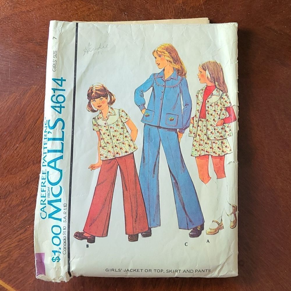 3/$15 vintage1975 girls Jacket Top Skirt Pants McCalls Sewing Pattern 4614 sz 7 